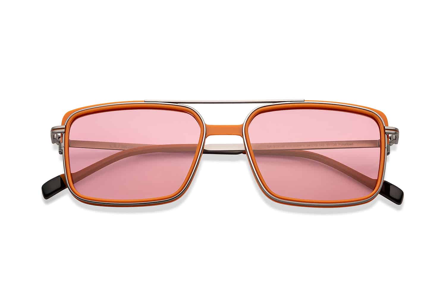 Gunmetal Orange Full Rim Rectangle Square Sunglasses - Görsel 2