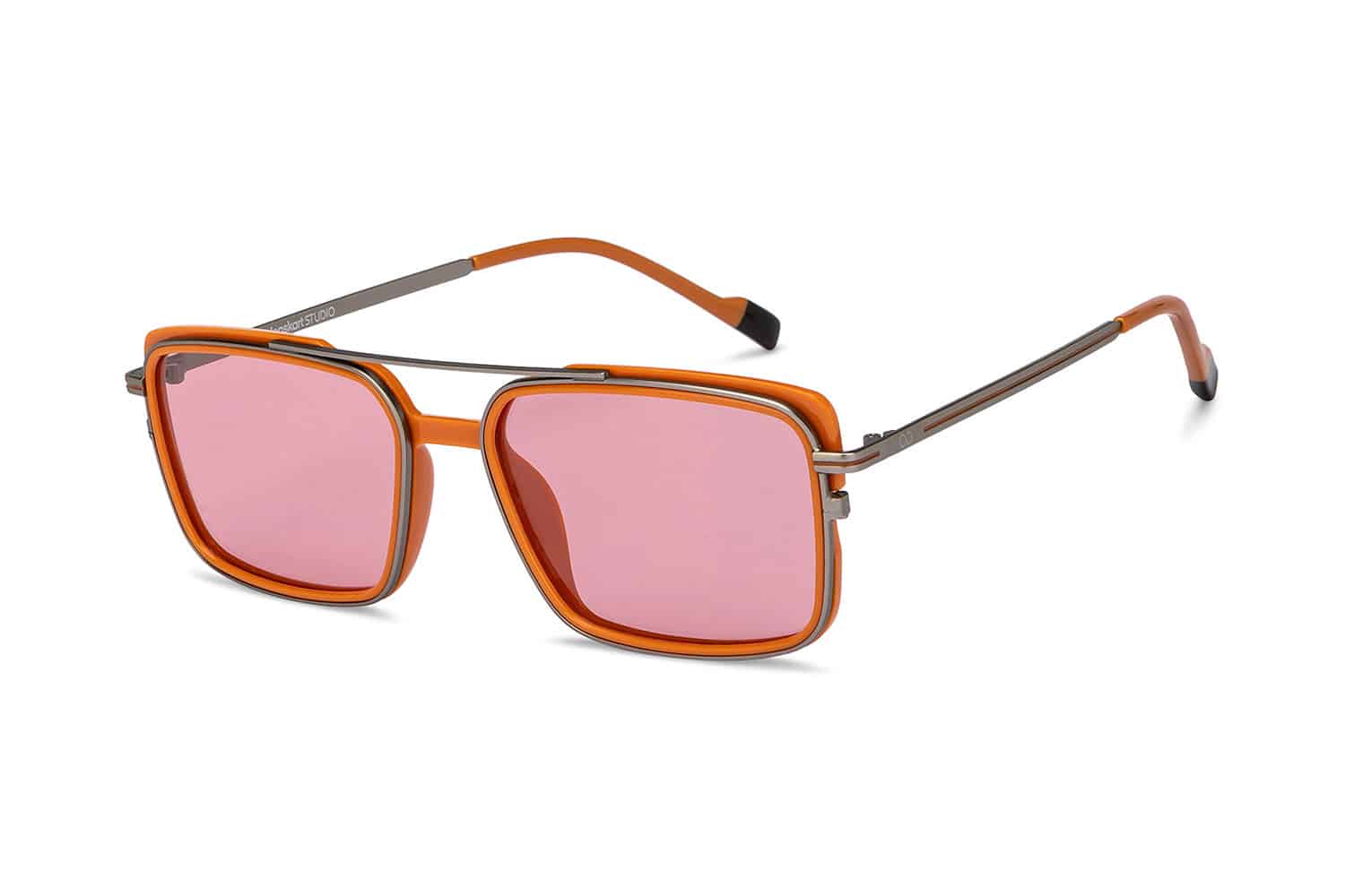 Gunmetal Orange Full Rim Rectangle Square Sunglasses - Görsel 3