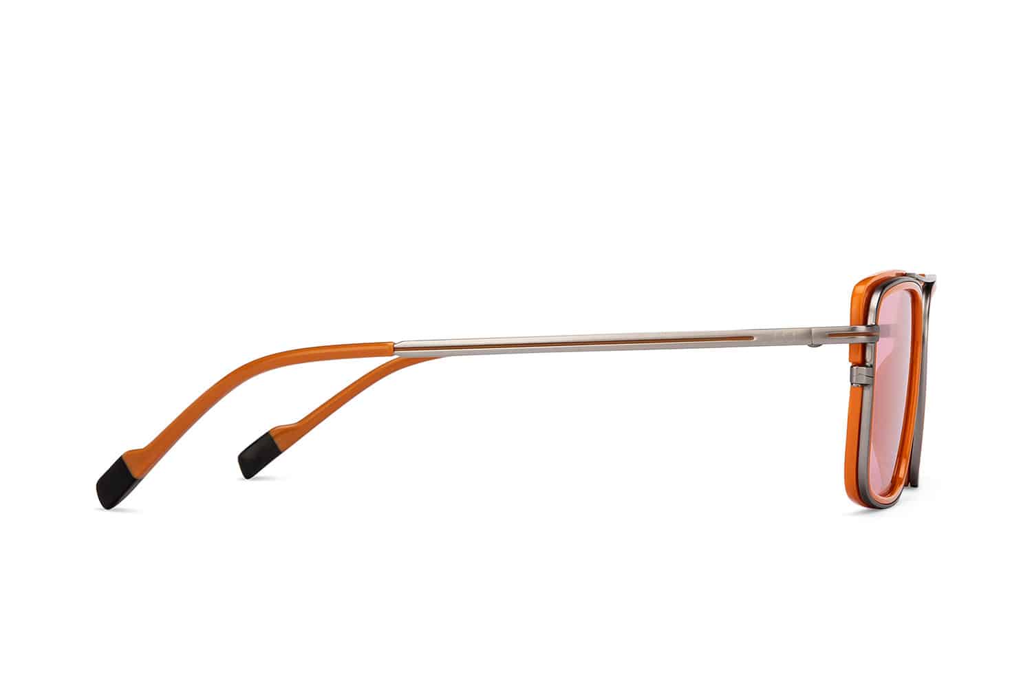 Gunmetal Orange Full Rim Rectangle Square Sunglasses - Görsel 4